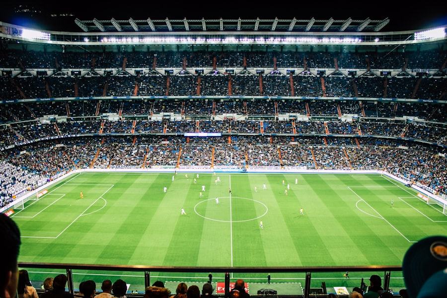 Lapangan sepak bola tampak atas sebagai ilustrasi panduan memulai perjalanan di Nasa4d